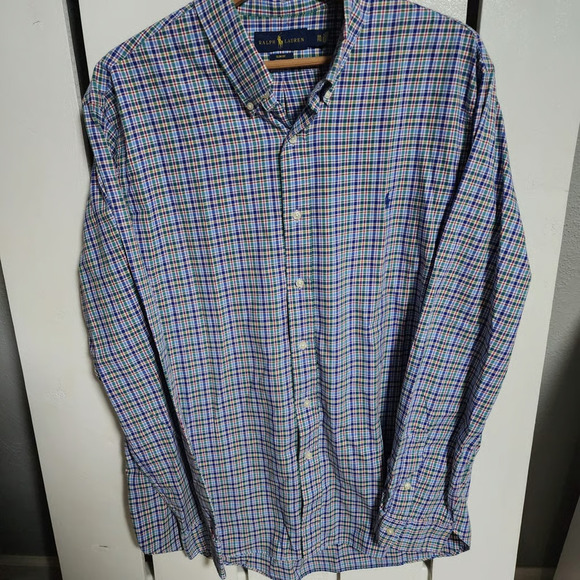 Ralph Lauren Shirt Men Slim Fit Blue Green Plaid Button Down XXL Preppy Career - Picture 1 of 4